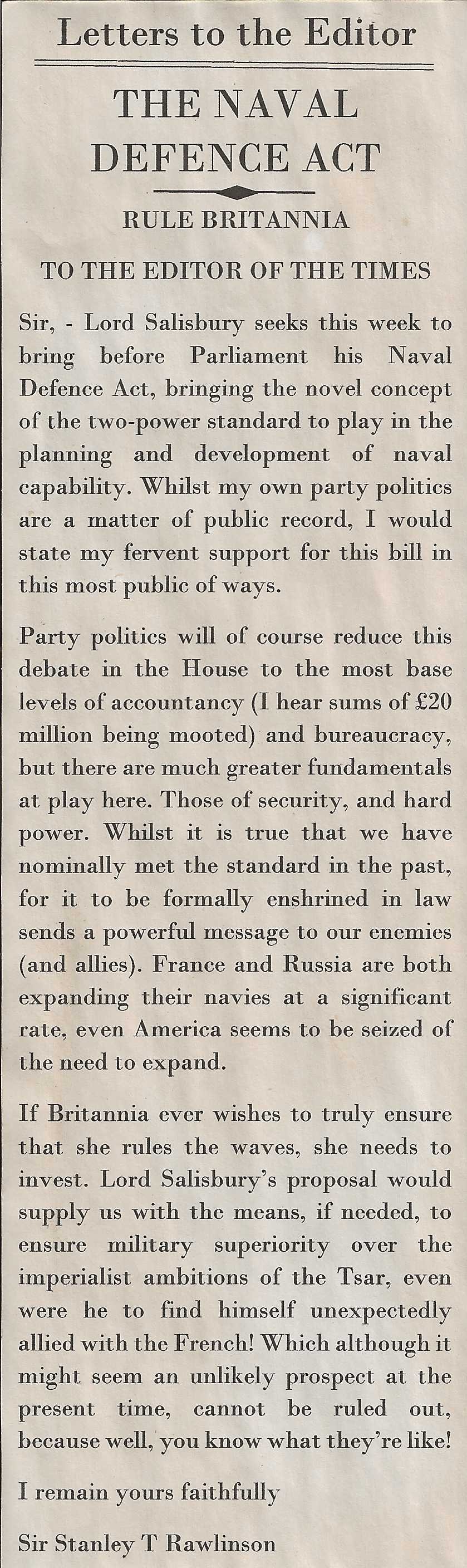 Naval Defence letter